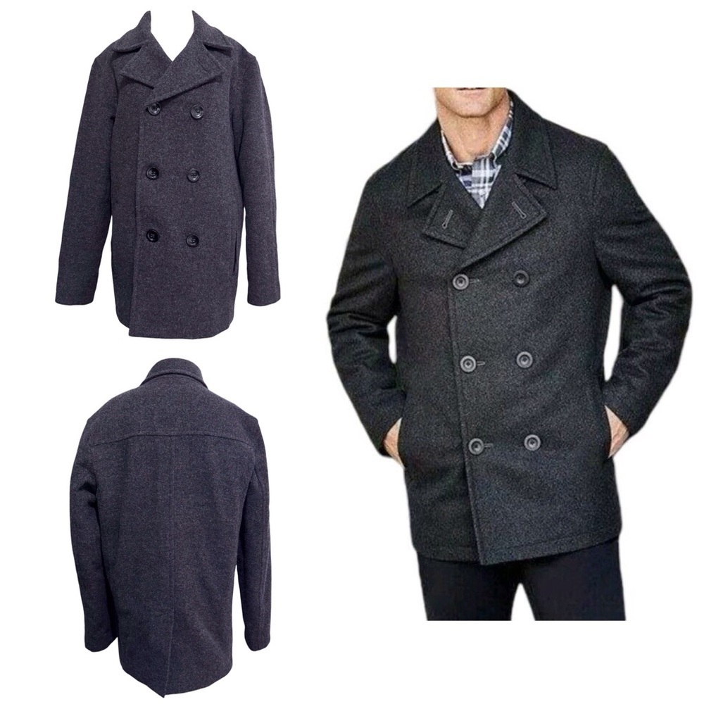 Roundtree & Yorke Luxurious Wool Blend Charcoal Gray Pea Coat Size Small